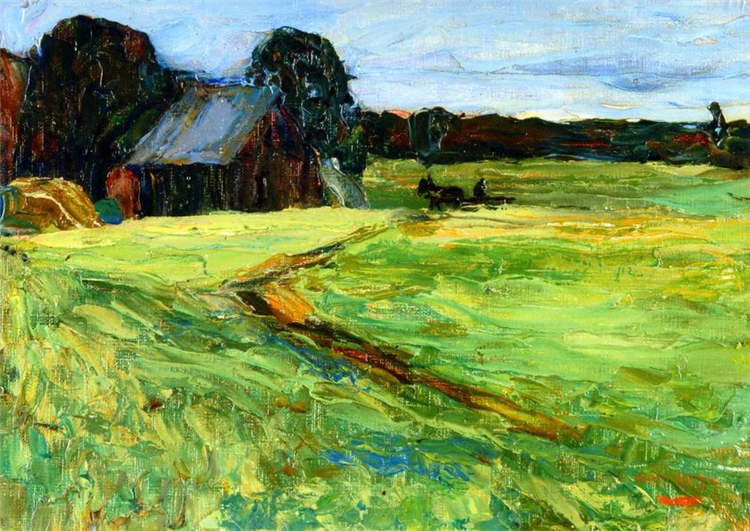 Vasilkevskoe - Barn with Pony 1903 Kandinsky Oil Painting